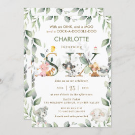 Kute Farm Animals Barnyard Greenery 6th Birthday  Kaart