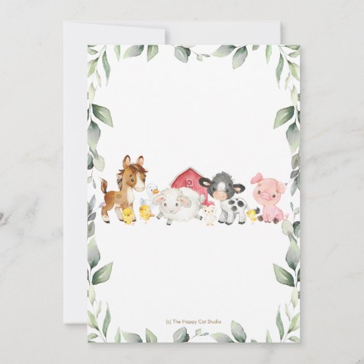 Kute Farm Animals Barnyard Greenery Birthday Kaart (Achterkant)