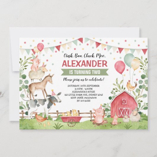 Kute farm animals Birthday Party Barnyard Bash Kaart (Voorkant)