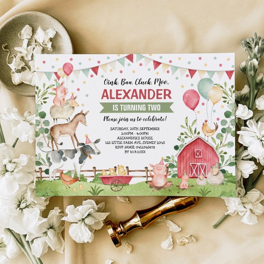 Kute farm animals Birthday Party Barnyard Bash Kaart