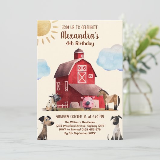 Kute farm animals Birthday Party Barnyard Bash Kaart (Staand voorkant)