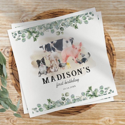 Kute farm animals Birthday Party Kinder Servet