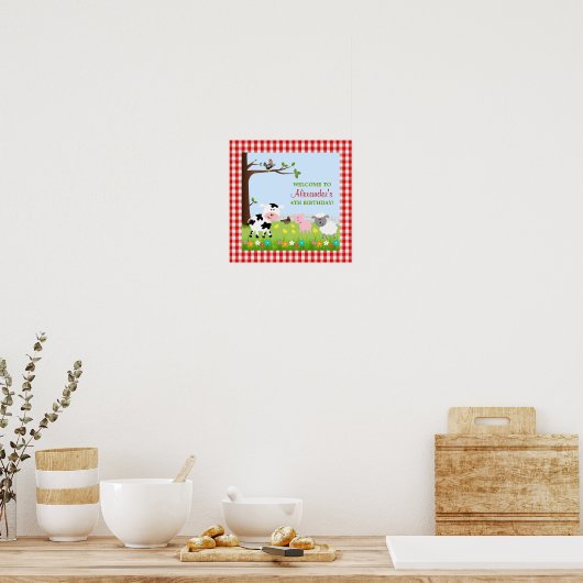 Kute farm Animals Birthday Party Poster (Keuken)