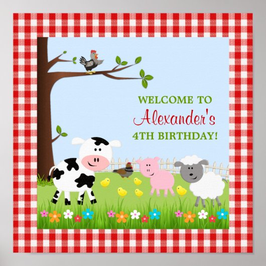 Kute farm Animals Birthday Party Poster (Voorkant)