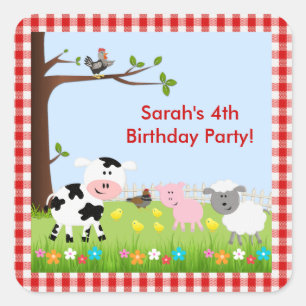 Kute farm animals Birthday Party Sticker