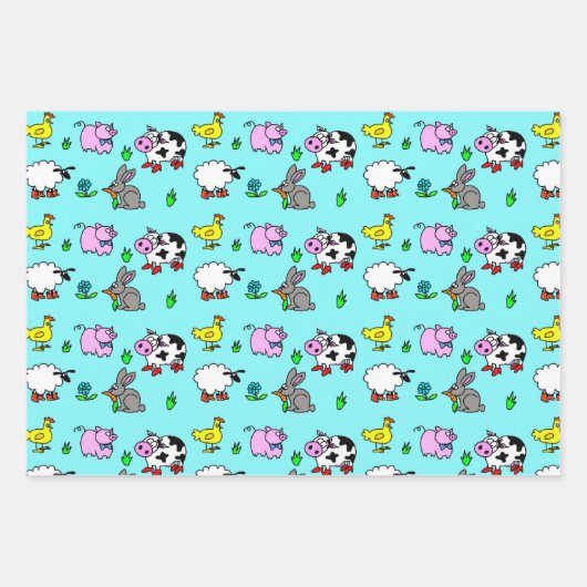 Kute farm Animals Gift Wrap Inpakpapier Vel (Voorkant)