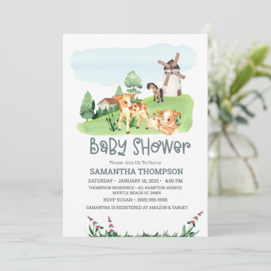 Kute farm Animals Green Boys Baby shower Kaart (Staand voorkant)