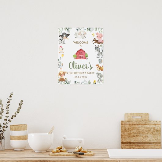 Kute farm Animals Greenerthday Welkomstbord Poster (Keuken)