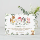 Kute Farm Animals Greenery Baby shower Birthday Bedankkaart (Staand voorkant)