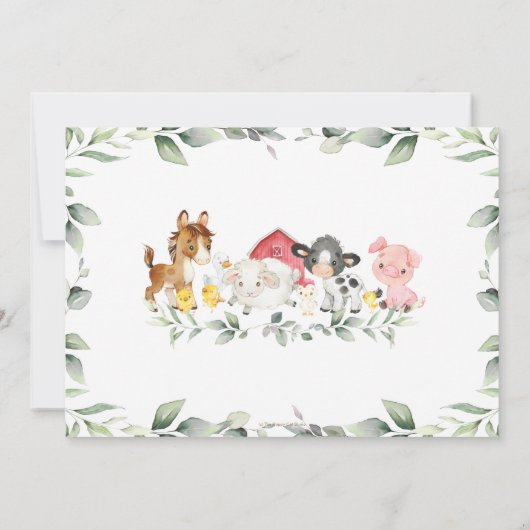 Kute Farm Animals Greenery Baby shower Birthday Bedankkaart (Achterkant)