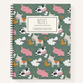 Kute farm Animals Pattern in Green Personalized Notitieboek