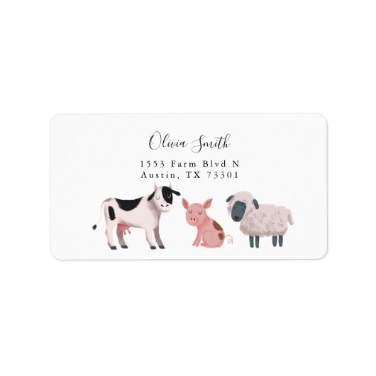 Kute Farm Animals Return Address Etiket (Voorkant)