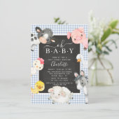 Kute Farm Animals Shower Invitation Kaart (Staand voorkant)