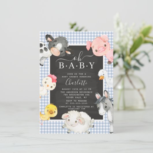 Kute Farm Animals Shower Invitation Kaart (Staand voorkant)