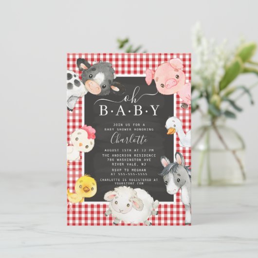 Kute Farm Animals Shower Invitation Kaart (Staand voorkant)