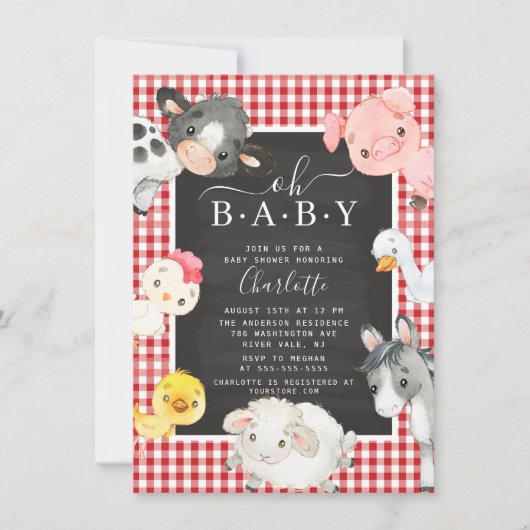 Kute Farm Animals Shower Invitation Kaart (Voorkant)