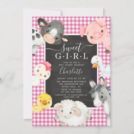 Kute Farm Animals Shower Invitation Kaart (Voorkant)