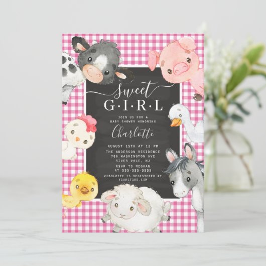 Kute Farm Animals Shower Invitation Kaart (Staand voorkant)