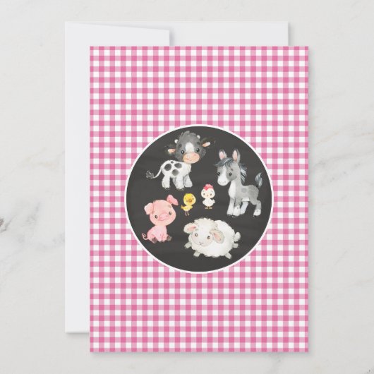 Kute Farm Animals Shower Invitation Kaart (Achterkant)