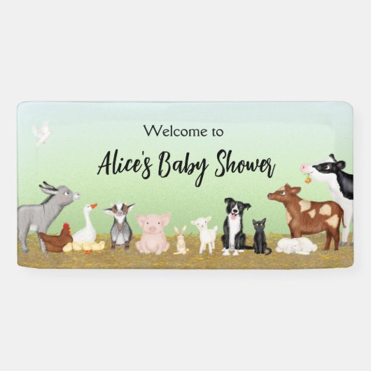 Kute-farm baby shower vinylwelkomstbanner spandoek (Horizontaal)