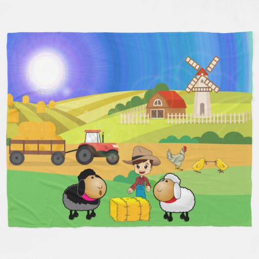 Kute Farmhouse, Sheep en Chicken Fleece Deken (Voorkant (Horizontaal))