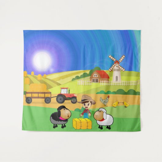 Kute Farmhouse, Sheep en Chicken Wandkleed (Voorkant (horizontaal))