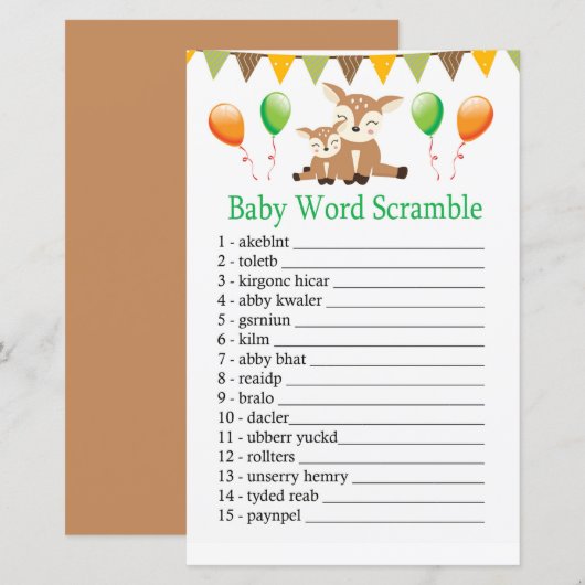 Kute fawn Baby word scramble game (Voorkant / Achterkant)