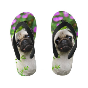 Kute Fawn Colored Pug Puppy Dog Portret - Kinder Kinder Teenslippers