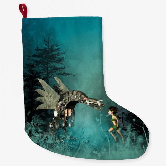 Kute fee met stoomdraak grote kerstsok (Voorkant)