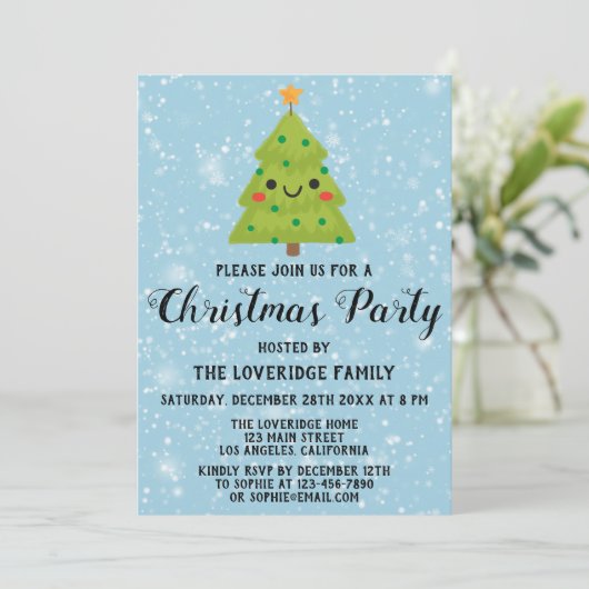 Kute feestdagen met kerstmis Groene Boom Blauwe sn Kaart (Staand voorkant)