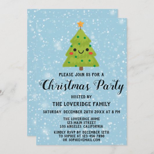 Kute feestdagen met kerstmis Groene Boom Blauwe sn Kaart (Voorkant / Achterkant)