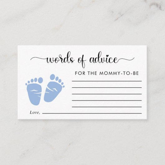Kute Feet Baby Boy Shower — Woorden van advies Informatiekaartje (Voorkant)