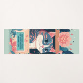 Kute Feminine Blue Cat en Roze Flowers Yogamat (Voorkant (horizontaal))