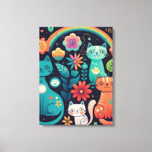 Kute Feminine Colorful Boho Style Cats and Flowers