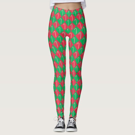 Kute festive red green candy canet gecontroleerd p leggings (Voorkant)