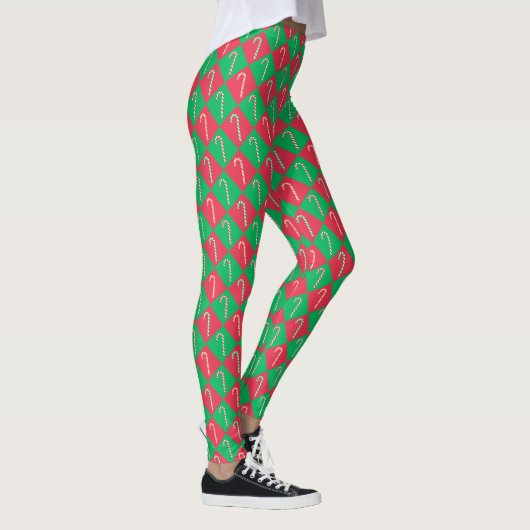 Kute festive red green candy canet gecontroleerd p leggings (Rechts)