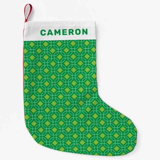 Kute Festive Retro Pattern Groene Persoonlijke Naa Kleine Kerstsok (Voorkant)