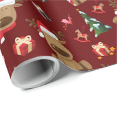 Kute Festive Santa Reindeer en Vrienden Kerstmis Cadeaupapier (Rol Hoek)