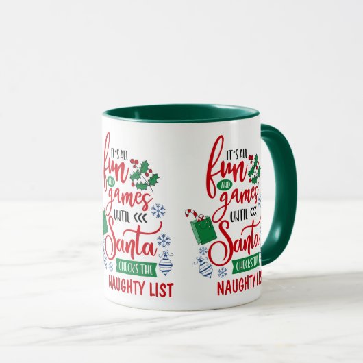 Kute finus en games kerst in de Naughty List Mok (Voorkant rechts)