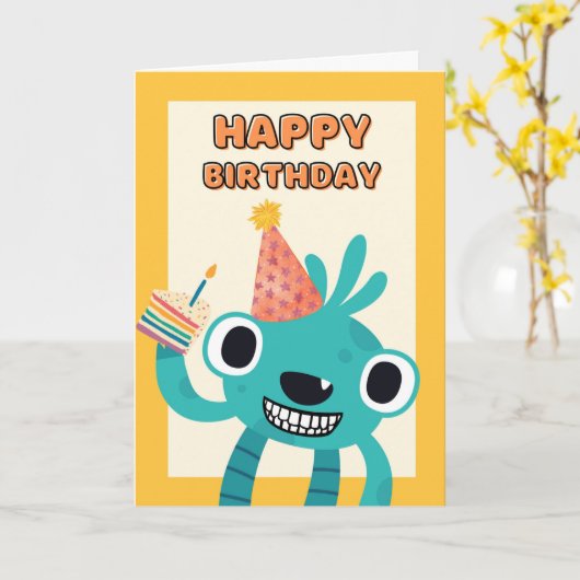 Kute First Birthday for Child Smiling Creature Kaart (Gele Bloem)