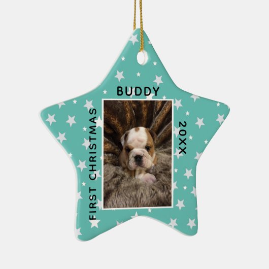 Kute first-kerstfoto keramisch ornament (Rechts)