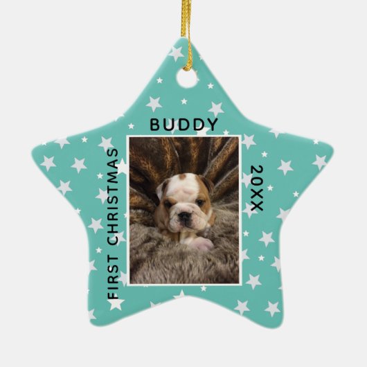 Kute first-kerstfoto keramisch ornament (Achterkant)