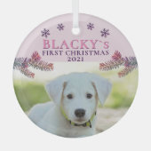 Kute first-kerstfoto Puppy Pink-kerstfoto Glas Ornament (Voorkant)