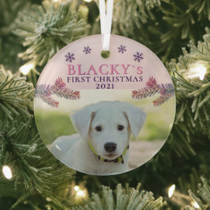 Kute first-kerstfoto Puppy Pink-kerstfoto Glas Ornament