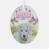 Kute first-kerstfoto Puppy Pink-kerstfoto Glas Ornament (Voorkant links)