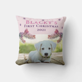 Kute first-kerstfoto Puppy Pink-kerstfoto Kussen