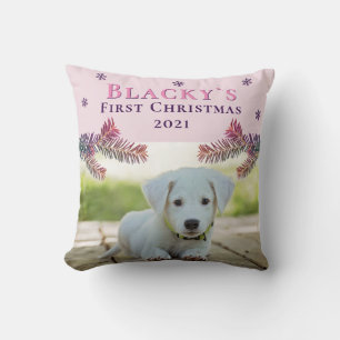 Kute first-kerstfoto Puppy Pink-kerstfoto Kussen