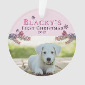 Kute first-kerstfoto Puppy Pink-kerstfoto Ornament (voorkant)