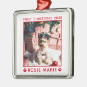 Kute first-Kersthond Fotonaam jaar Aangepast Metalen Ornament (Links)