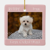 Kute first-Kerstmis foto foto's Pet Roze Keramisch Ornament (Achterkant)
